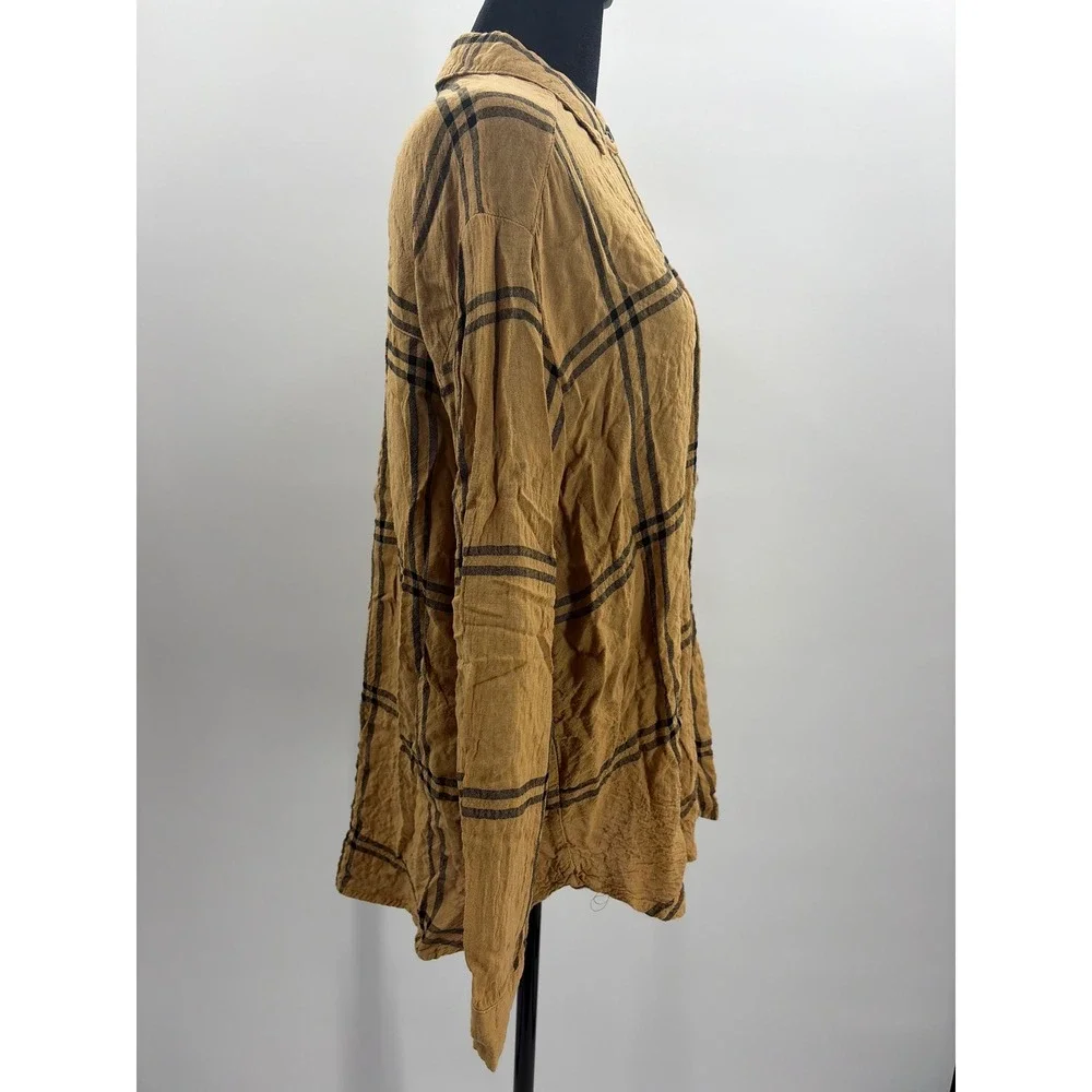 Jane +‎ Delaney Tan Plaid Button Down Long Sleeve Relaxed Fit Casual Top Size M